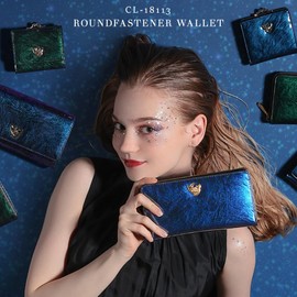 Cleria CL-18113 Women's Long Wallet, Enamel, Horse Hair Style, Large Capacity, Round Zipper, Made with Special Fabric that Changes Color Depending on the Angle, Cambiare Series, blue