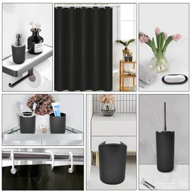 Black Bathroom Accessories Set, 9-Piece Bathroom Accessory Sets Complete with Trash Can,Shower Curtain, Vanity Tray, Soap Dispenser, Soap Dish, Toothbrush Holder, Toothbrush Cup and Toilet Brush