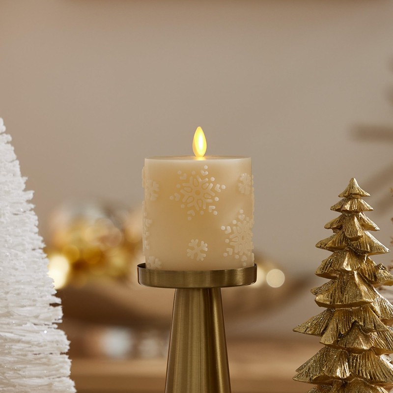 Luminara White Swan Snowflake Embossed Flameless LED Candle, 3.2" x