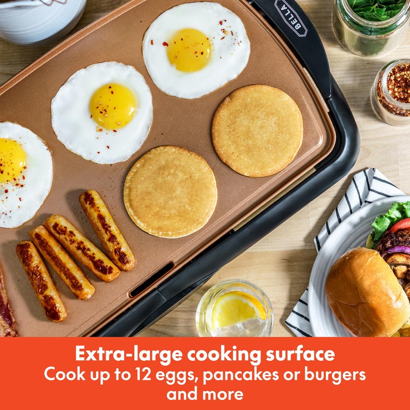 BELLA Electric Ceramic Titanium Griddle, Make 10 Eggs At Once,