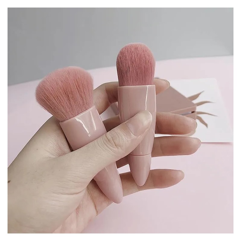 Set 5 Brochas De Maquillaje Portátil Con Estuche Y Espejo