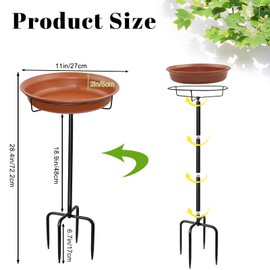 28In Freestanding Birdbaths Bowl Outdoor, Free Standing Garden Bird Bath Bird Feeder Bowl with Metal Stake, Detachable Decoration Spa Birdfeeder for Garden Patio Yard Lawn, 4 Spiky Feet (Brown)