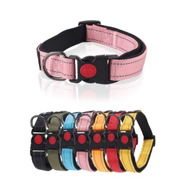 Don Pet Dog Collar, Reflective Adjustable Basic Dog Collar with Soft Neoprene Padding, Durable Nylon Pet Collars for Puppy, Small, Medium & Large Dogs - Medium Baby Pink: (35cm - 50cm).