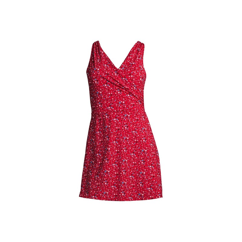 Lands' End Womens Chlorine Resistant Surplice Swim Dress Control Compass