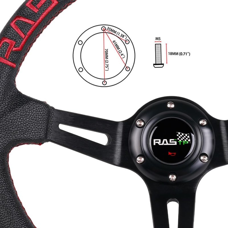 RASTP Universal Racing Steering Wheel,Deep Dish Steering Wheel Leather Embroidery