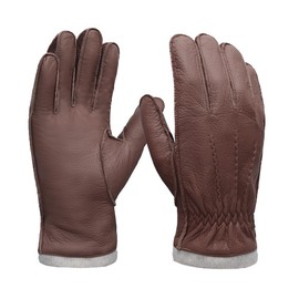 Mens Deerskin Leather Gloves Soft Touchscreen Leather Gloves With Cashmere Lined,Saddle,L