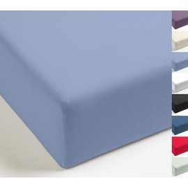 MISTRAL HOME Fitted Sheet Percale Plain Flat Sheet Egyptian Cotton 90 x 190-100 x 200 / 140-160 x 200 / 180-200 x 200 cm, Colour: Soft Blue, Size: 180 x 200 cm