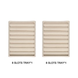 Frebeauty Small Jewellery Tray Set,Velvet Ring Organiser,Stackable Jewellery Organiser Tray,Mini Jewellery Drawer Organiser,4.92 x 3.74 x 0.9 Inches,7 Slots Ring Tray for Women Girls(Set 2,Beige)