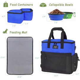 WOLT | Pet Travel Bag Kit for Dog Carrier & Travel, Includes 2 Food Containers + 2 Collapsible Bowls + 1 Placemat, Airline Approved Organizer for Pet Supplies Essentials Camping, Hiking, Weekend Away