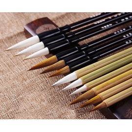 7 PCS Chinese Calligraphy Brushes for Calligrapy & Painting, Japanese Kanji Brush Sumi Brush Set (Goat Hair, Wolf Hair, Mixed Hair)