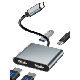 USB C to Dual HDMI Adapter,USB C Splitter 2 Monitors Extended Display,HDMI Adapter for Dual Monitors,Type C HDMI Hub Multiple Monitors Docking Station for Laptop/Monitor Compatible with Thunderbolt