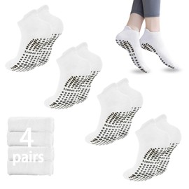 ZANZER Pilates Grip Socks Yoga Socks with Grips for Women, Non-Slip Athletic Socks for Ballet, Dance, Workout, Hospital (Standard, white, white, white, white)