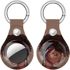 Case for Airtags Holder, Cute Air Tags Case Cover with Anti-Lost Keychain, [Scratch Resistant] Protective Airtags Case for Apple Tracker Key Finder 2021 Women (Black Girl(Glasses Left))