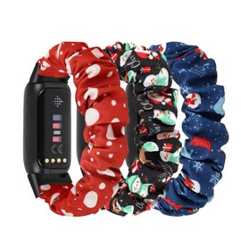 DKGKOO 3 Pack Scrunchie Elastic Strap Compatible with Luxe Strap, Soft Fabric Cloth Cute Sport Replacement Band for Women (G(Polka Dot + Snowman + Christmas), Small Size)