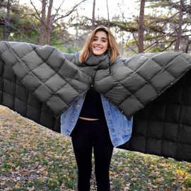 KingCamp Puffy Blankets for Cold Weather Camping, Warm Down Alternative Outdoors Indoors Quilt, Lightweight Compact Packable Windproof Blanket for Stadium, Airplane, Travel, Picnics, Backpacking