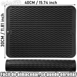 Tapete de Silicona para Secar Platos, Tapete de Secado para Encimera de Cocina, 30CM x40CM Antideslizante Estera de Secado, Alfombrilla Escurreplatos para Cocina, Encimera, Fregadero (Nergo)