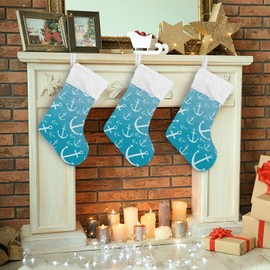 Turquoise Teal Anchor Christmas Stockings Ocean Nautical Large Xmas Stocking For Fireplace Christmas Tree Gifts Family Party Decorations 2 Pc 18 inch