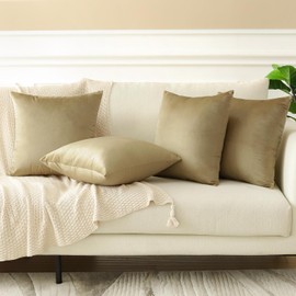 Sungeek Set of 4 Decorative Cushion Covers Solid Soft Velvet Pillow Covers with Invisible Zipper Square Throw Pillow Cases for Sofa Car Patio Bedroom Living Room 45x45cm Taupe