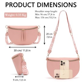 Vezluax 30x20cm Cross Body Bumbags for Ladies Large Bum Bag Stylish Waist Packs Women's Bumbag Fanny Pack for Women Belt Bag with Wide Strap Pink