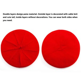 2 Layers Warm Beret Cap - Red Beret Hats for Women French Hat Beanie Cap Womens