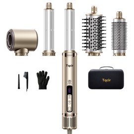 Tqcir 5-in-1 Professional Hot Air Styler, Powerful Multi-Styler with Auto-Wrap Curlers, Fast Drying Curling Straightening Volumizing Without Heat Damage, Storage Case for Girl/Women(Gold)