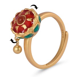 LOVECOM 100% Real 925 Sterling Silver Rotating Rings for Women Buddhist Tibetan Prayer Wheel Lotus Ring OM Mantra Gold Finger Open Ring Good Luck Lady Bands