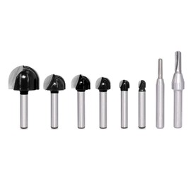 SICWOOD 8PCS Core Box Router Bit Set 1/4 Inch Shank, Double Flute Carbide Round Nose Juice Groove Router Bit, Half Round Cove Router Bit, for Woodworking Grooving