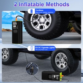 Tyre Inflator Air Compressor, Portable Tyre Inflator 150PSI Dual Digital Pressure Gauge, Cordless Car Tyre Inflator with LED Light, 12V DC, Tyre Pump Air Compressor for Cars, Bike, Motorbike, Balls