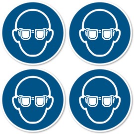 Use Eye Protection, Mandatory Sign: M004 - DIN EN ISO 7010 / ASR A1.3 - Sticker: Diameter 10 cm, Pack of 4
