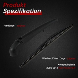 OTUAYAUTO Rear Wiper Blade Compatible with Panda 169 03-12, Rear Wiper Arm with Wiper Blades, Length: 330 mm