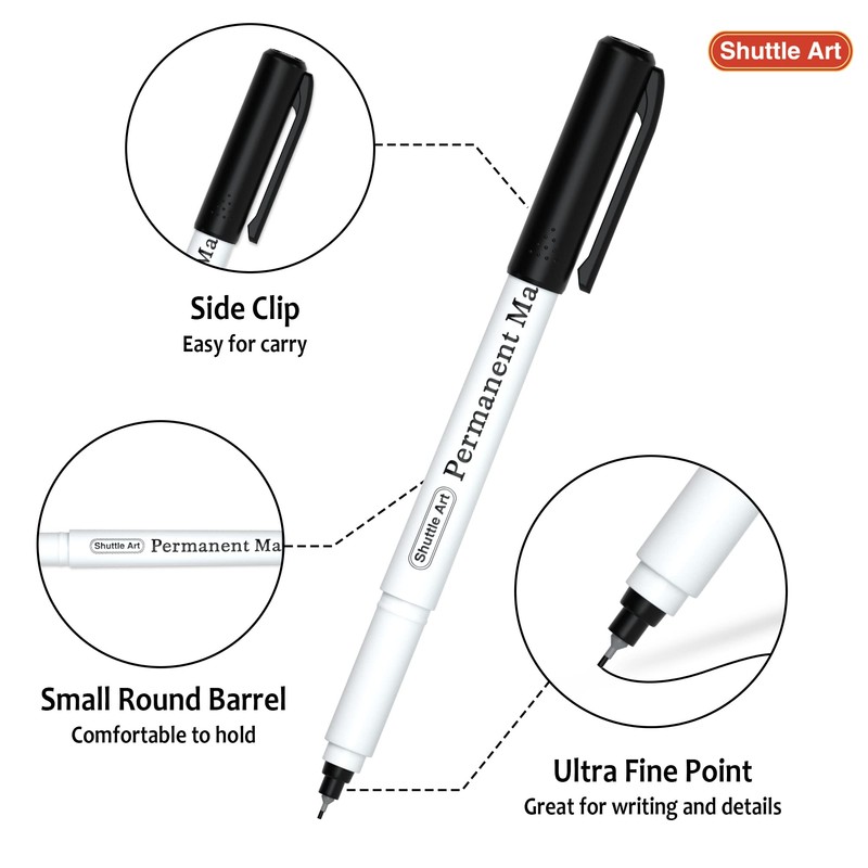 Shuttle Art Permanent Marker, 30 Pack Ultra Fine Point Black