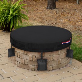 Dosminer Firepit Cover Round Outdoor Built in Stone Fire Pit Cover, 56" Fire Pit Cover Round for In Ground Firepit Black Heavy Duty Waterproof 600D Oxford Firepit Covers Protector