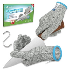 AmzFirst Cut-Proof Gloves, 2 Pairs, Kitchen Gloves, Food Contact Quality, Level 5 Cut Protection, Work Gloves, Garden Gloves, Carving Gloves For food Carving, Size: 8/M