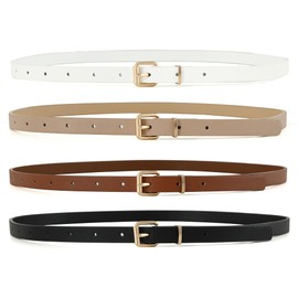 Earnda Sets of 4 Skinny Women Leather Belts for Dresses Thin Waist Belt for Jeans Pants with Gold Buckle 0.55" Width Large