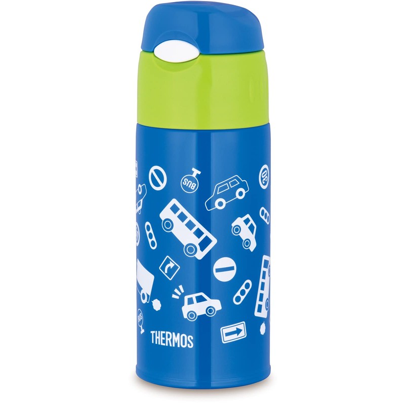 Thermos Straw Bottle 400ml Blue Green for Children School Use
