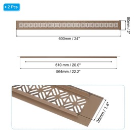 PATIKIL 24 x 2 Inch Door Air Vent Cover, 2 Pcs Heavy Duty Aluminum Grille Ventilation Cover Louvered with Mounting Screws for Cabinet Wardrobe Door, Brown
