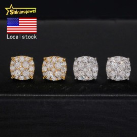 925 Silver Jewelry Pass Diamond Tester 10mm Iced Out Moissanite Cluster Stud Earrings Hip Hop Screw Back EarringsSize: 7.5mm, Color: Silver