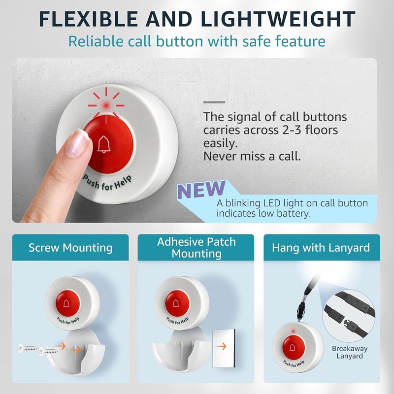 SYNLETT Wireless Caregiver Pager System With 2 Call Buttons And