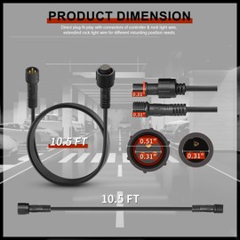 BEEYEO Auto Rock Lights Extension Wire, 10FT RGB Rock Light Extension Cable 3 Pin Underglow LED Rock Lights Kits Cable Wire, 2 Pack