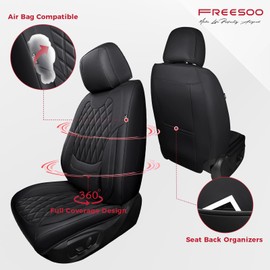 FREESOO Car Seat Covers Front Seats - Luxury Breathable Waterproof Faux Leather Car Seat Cover Protectors with Lumbar Support, Universal Fit for Most 5 Seats Vehicles Sedans Hatchbacks Pick-ups, Black