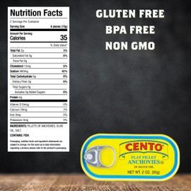 Cento Flat Fillet Anchovies in Olive Oil, 2 Oz (Pack of 25), Firm, Moroccan Skinless, Boneless, Canned Moroccan Anchovies, Easy to Open Pull Top Lid