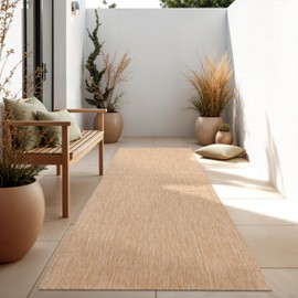 Solid Outdoor Rug for Patio or Balcony Weatherproof Mottled Light-Brown Beige, Size: 2'8" x 8'2" Runner