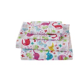 Linen Plus Sheet Set for Girls Dinosaur Pink White Red Purple Yellow Dinosaurs Jurassic Flat Sheet Fitted Sheet and Pillow Cases Queen Size New