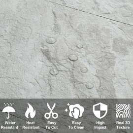 AULIGET 20-Piece Light Slate Peel and Stick Backsplash Wall Tiles, 6" x 12" PVC Faux Stone Stick on Tiles for Backsplash Kitchen, Bathroom, Laundry Room, Camper, Fireplace