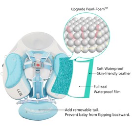 Mambobaby Float Add Tail Baby Swim Float with Canopy Solid Pool Infant Swim Trainer Swimming Training Lying Air Free Water Floats Non-Inflatable Waist Swim Ring for Toddlers (Crocodiles)