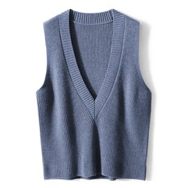 Wowcarbazole Women's Sweater Vest V Neck Pullover Knitwear Tank Top Trendy Sleeveless Sweater Fall 2024(Blue-M)