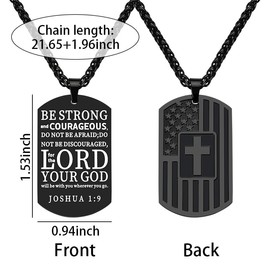 Be Strong and Courageous Cross Necklaces for Men Inspirational Christian Gifts for Men 24" Religious American Flag Pendant Necklace for Men Cool Graduation Gifts for Him Patriotic Army Gifts for Men