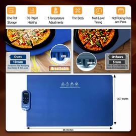 Food Warming Mat, Fast Heating Silicone Electric Warming Tray with 5 Temp-Settings to Keep Food Warm at Party, Buffets, Foldable, Easy Storage, Silicone Food Warming Pad, Easy to Clean.