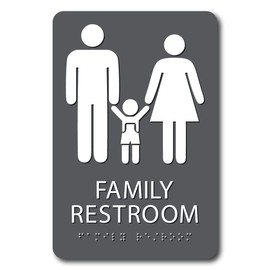 The Sign Studio - 6”X9”- ADA Compliant- “Family Restroom” Sign with PICTORIAL Charcoal/White Tactile & Braille