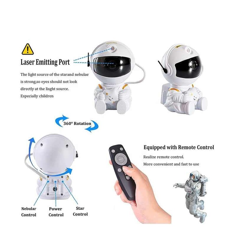 Astronaut Galaxy Projector, 360° Rotatable Star Night Light with Remote